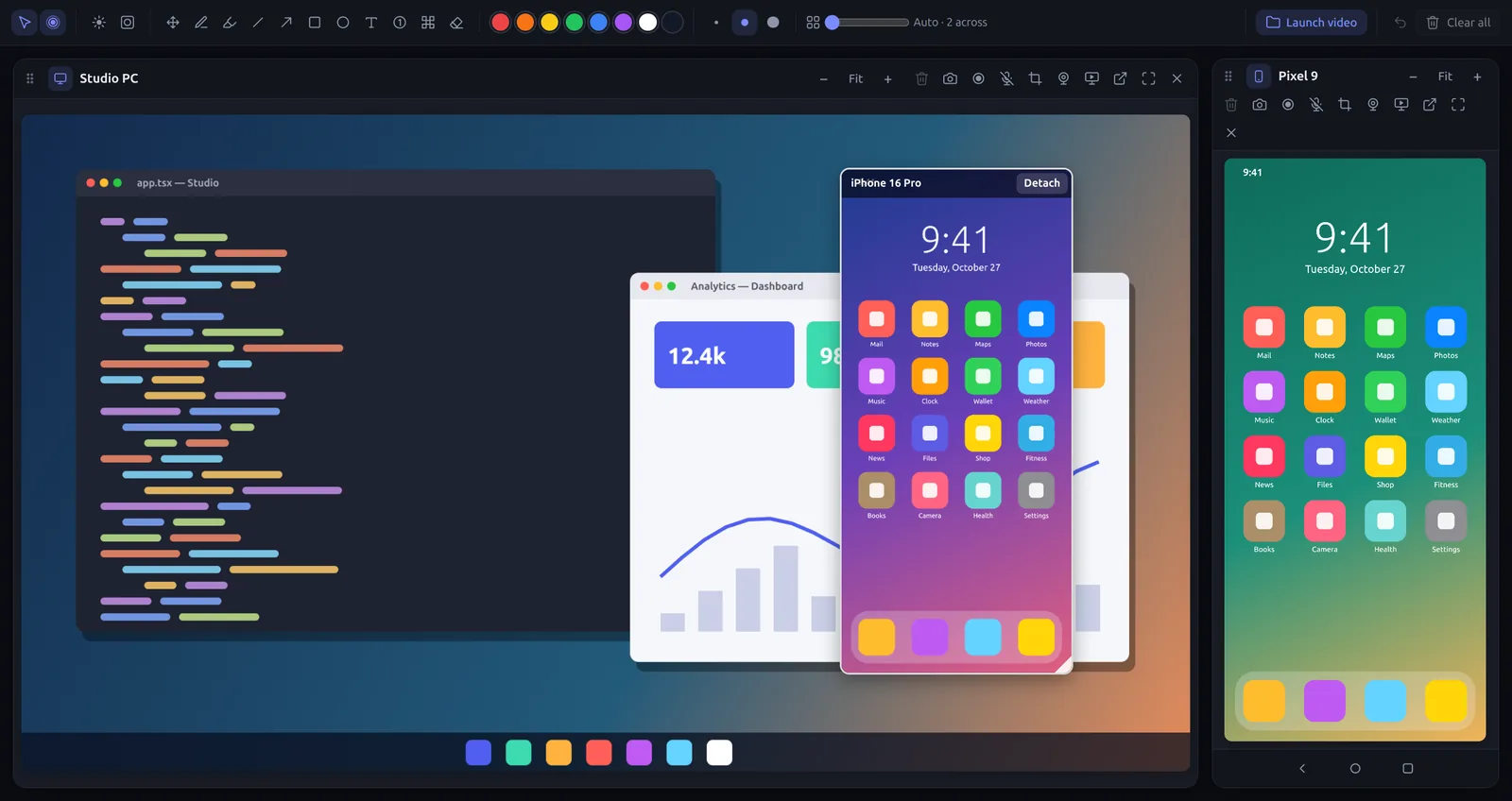 An iPhone overlaid on a computer screen, with an Android phone beside it